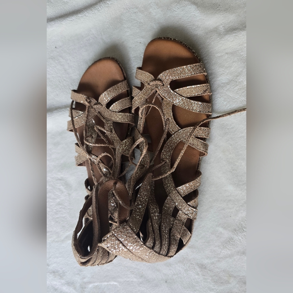 Gentle Souls Gold Gladiator Sandals with Cushioned Footbed
